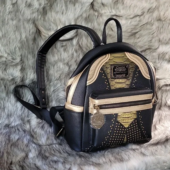 Loungefly Game of Thrones Black and Gold Backpack - Picture 4 of 9